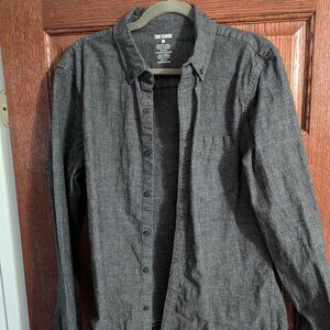 True Classic Men's Long Sleeve Chambray Button Down Shirt Black Wash - Medium